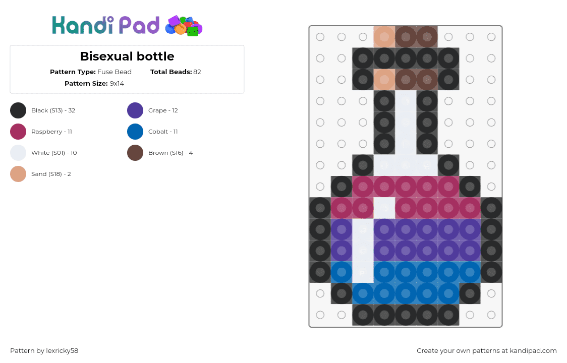 Bisexual bottle - Fuse Bead Pattern by lexricky58 on Kandi Pad - bisexual,bottle,pride,jar,beaker,cork,purple,teal,brown