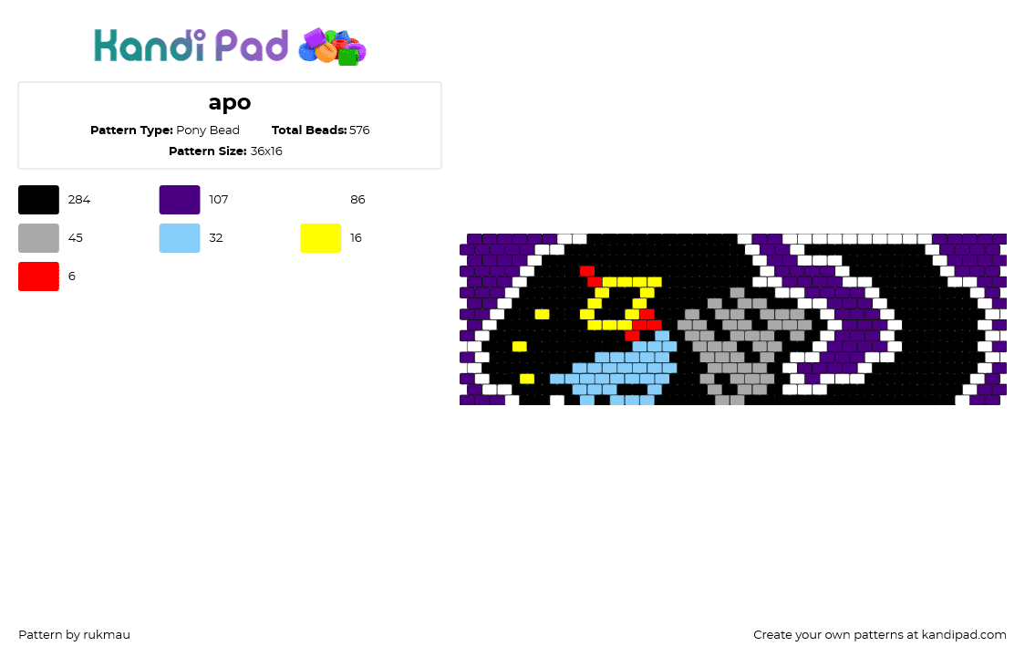 apo - Pony Bead Pattern by rukmau on Kandi Pad - apo,cuff,black,purple