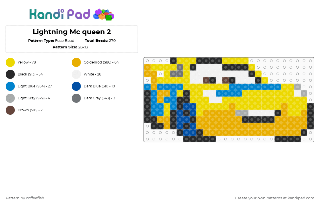 Lightning Mc queen 2 - Fuse Bead Pattern by coffeefish on Kandi Pad - blue, orange, yellow
