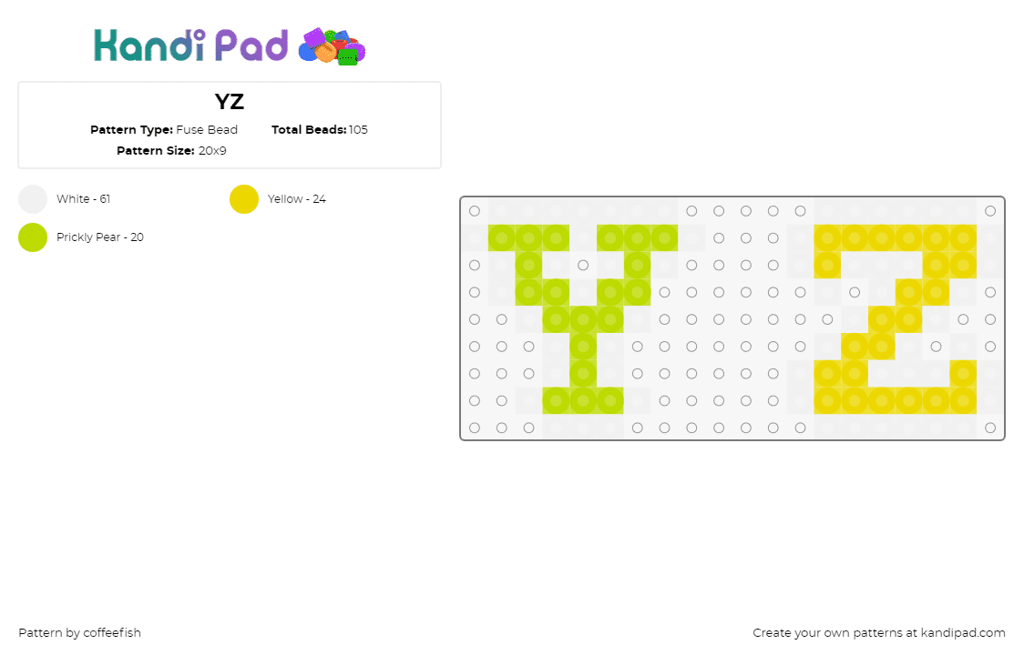 YZ - Fuse Bead Pattern by coffeefish on Kandi Pad - yz,alphabet,text,letters,green,yellow