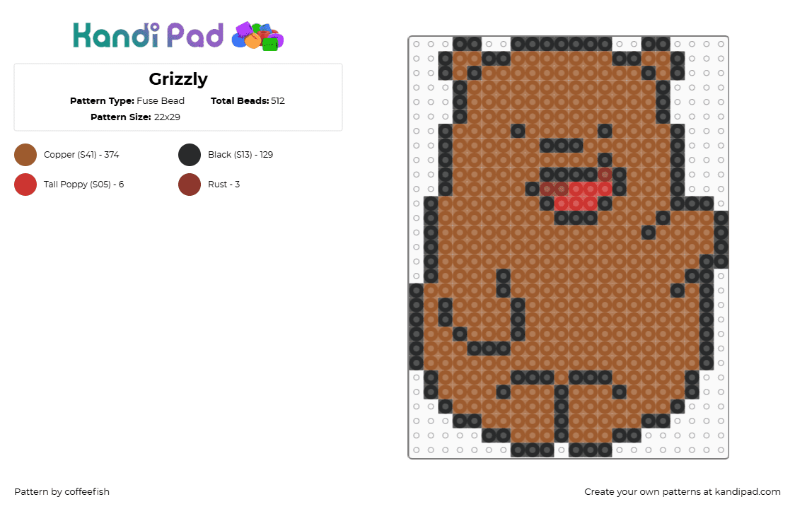 Grizzly - Fuse Bead Pattern by coffeefish on Kandi Pad - grizzly,bear,animal,cute,brown