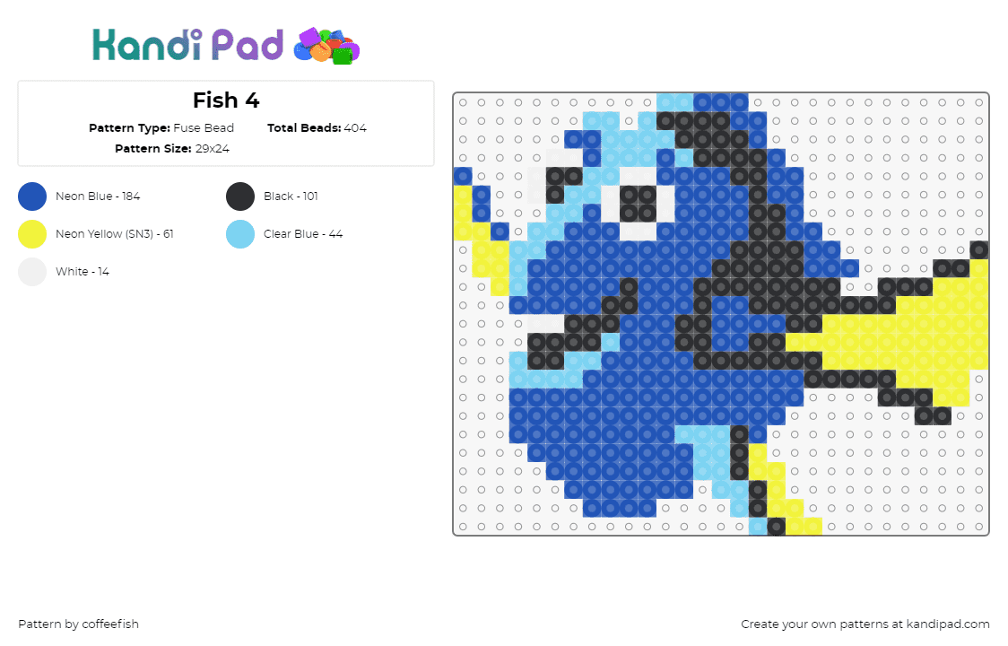 Fish 4 - Fuse Bead Pattern by coffeefish on Kandi Pad - dory,finding nemo,fish,character,happy,disney,movie,blue,yellow