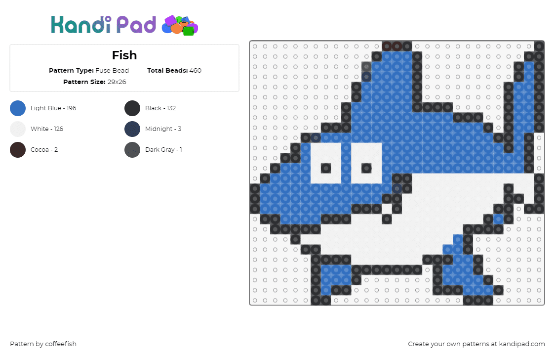 Fish - Fuse Bead Pattern by coffeefish on Kandi Pad - shark,fish,animal,cute,blue,white