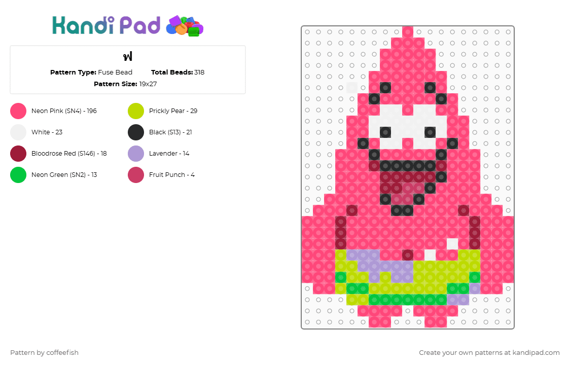 ฟ - Fuse Bead Pattern by coffeefish on Kandi Pad - patrick,spongebob squarepants,character,thai,font,cartoon,red