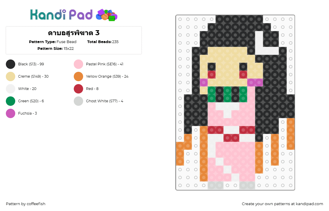 ดาบอสูรพิฆาต 3 - Fuse Bead Pattern by coffeefish on Kandi Pad - nezuko kamado,demon slayer,character,chibi,anime,tv show,pink,black