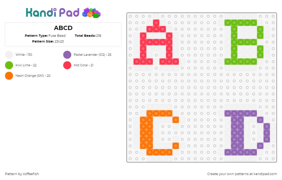 ABCD - Fuse Bead Pattern by coffeefish on Kandi Pad - alphabet,text,letters,colorful,red,green,orange,purple