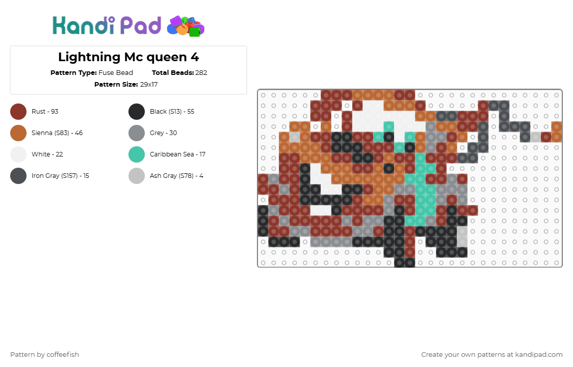 Lightning Mc queen 4 - Fuse Bead Pattern by coffeefish on Kandi Pad - red, tan