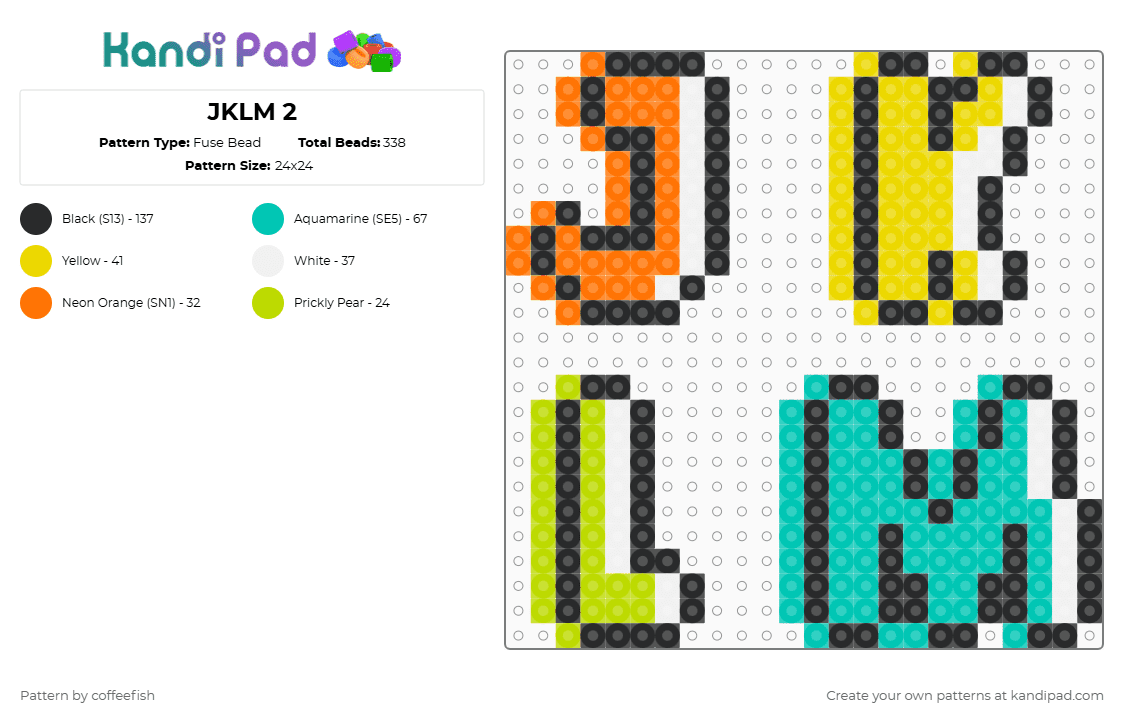 JKLM 2 - Fuse Bead Pattern by coffeefish on Kandi Pad - alphabet,text,letters,video game,character,gaming,yellow,teal