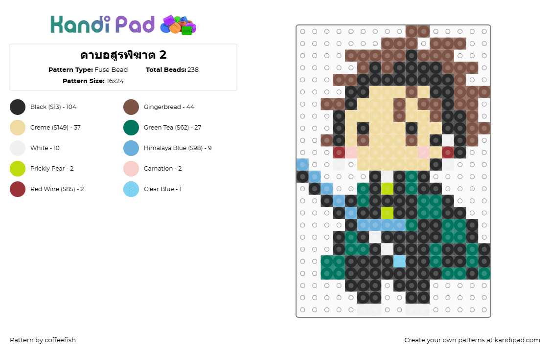 ดาบอสูรพิฆาต 2 - Fuse Bead Pattern by coffeefish on Kandi Pad - tanjiro kamado,demon slayer,kimetsu no yaiba,anime,character,chibi,tan,green