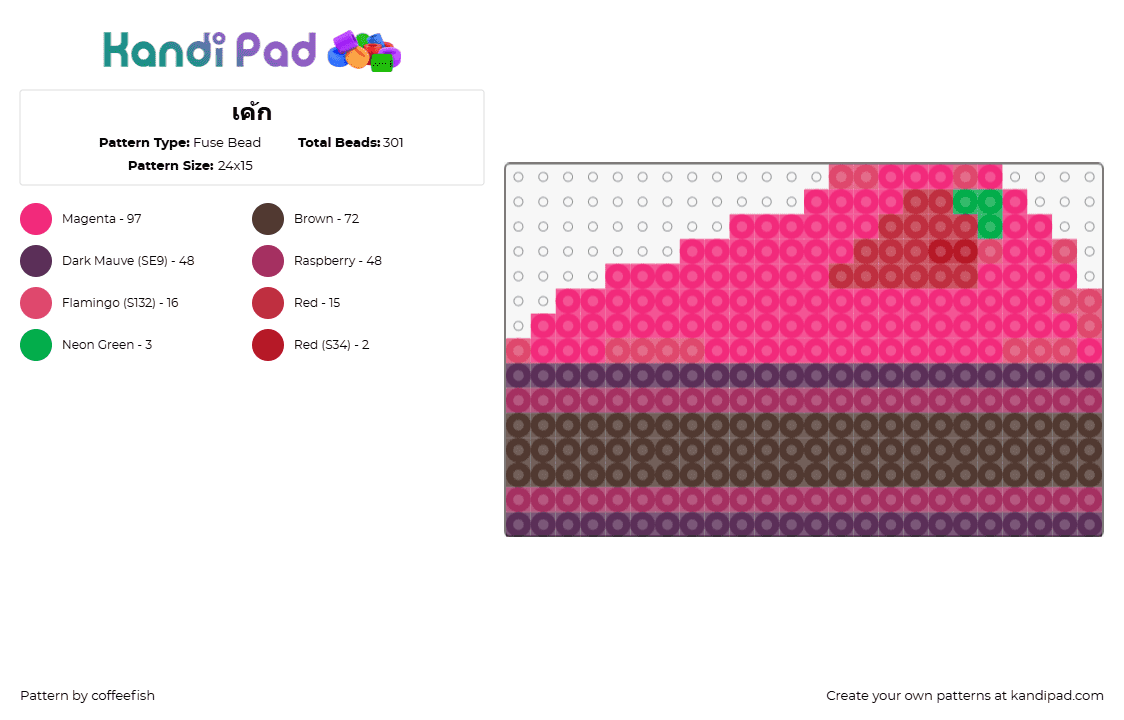 เค้ก - Fuse Bead Pattern by coffeefish on Kandi Pad - cake,pie,strawberry,dessert,slice,food,pink