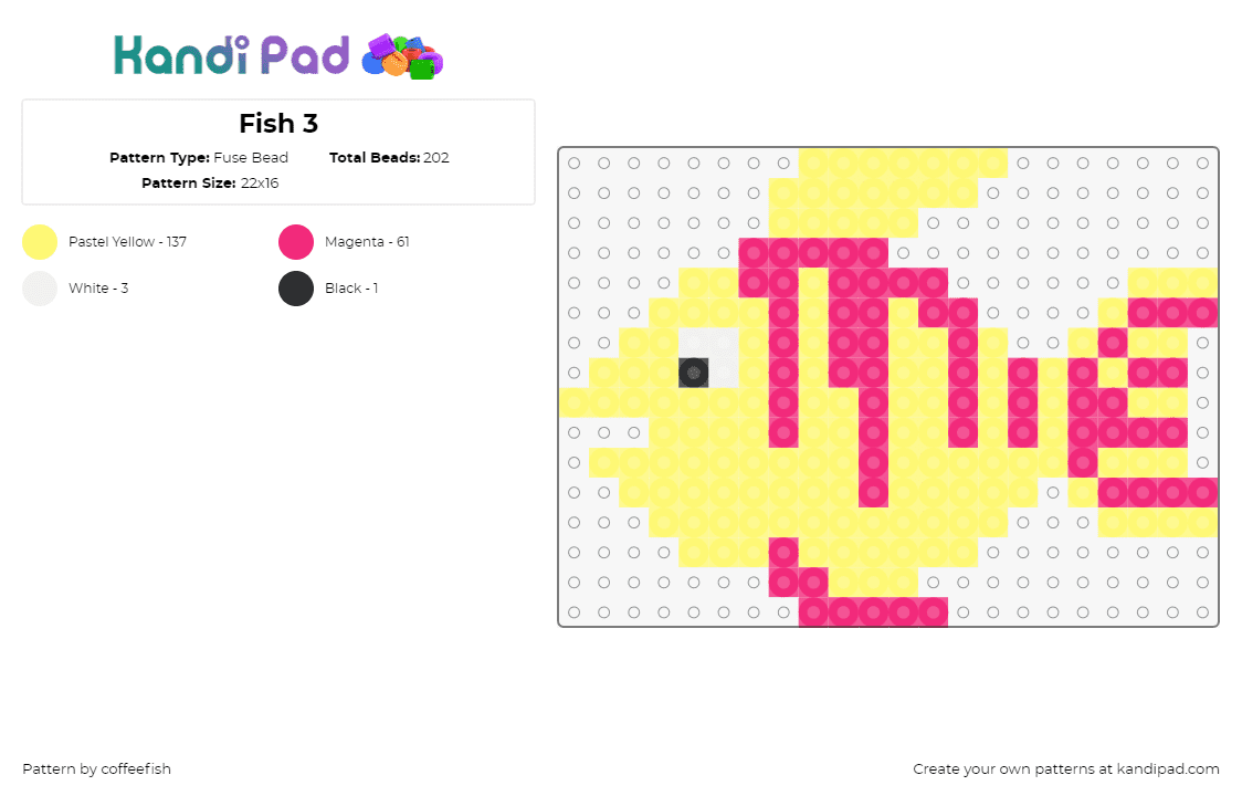 Fish 3 - Fuse Bead Pattern by coffeefish on Kandi Pad - fish,animal,yellow,pink