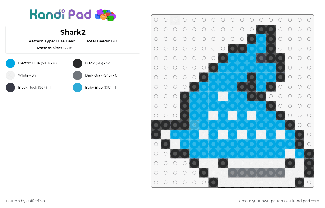 Shark2 - Fuse Bead Pattern by coffeefish on Kandi Pad - shark,whale,fish,cute,animal,underwater,light blue,white