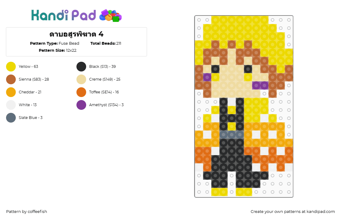 ดาบอสูรพิฆาต 4 - Fuse Bead Pattern by coffeefish on Kandi Pad - zenitsu agatsuma,demon slayer,kimetsu no yaiba,chibi,character,anime,yellow,black