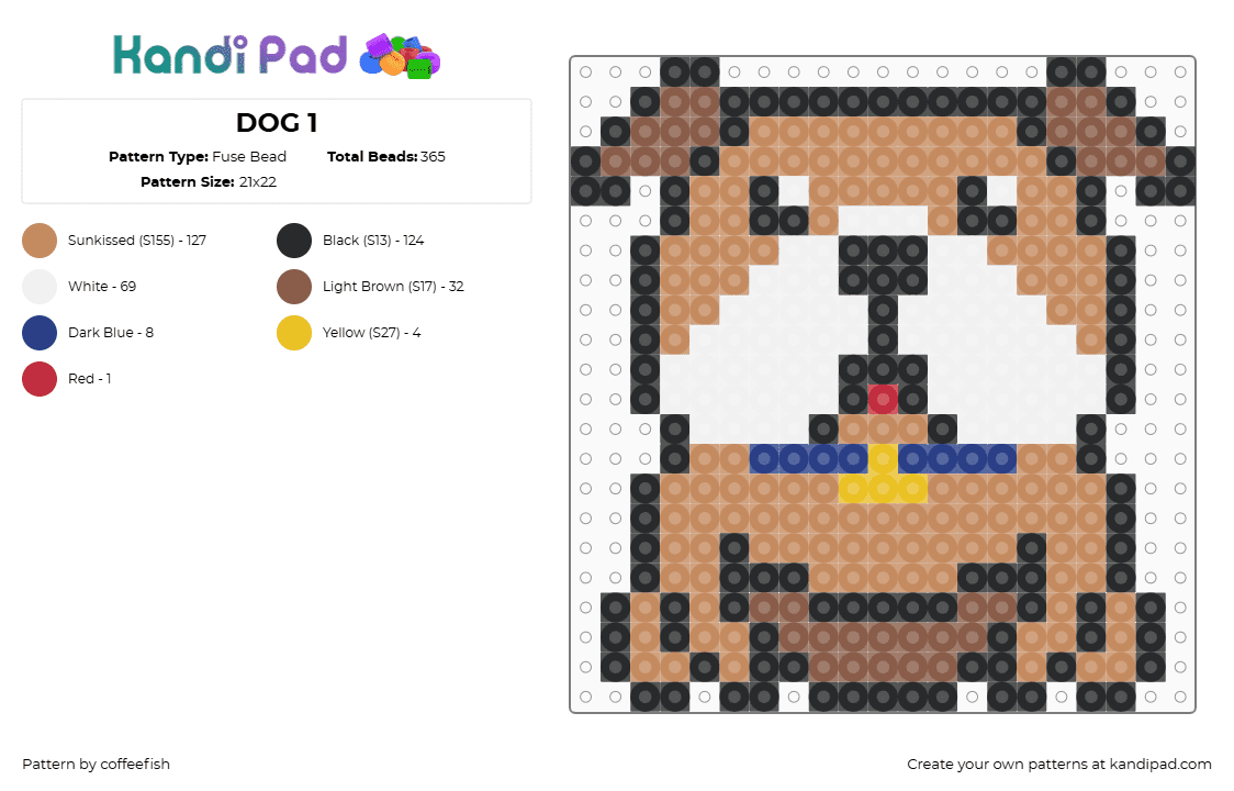 DOG 1 - Fuse Bead Pattern by coffeefish on Kandi Pad - bulldog,dog,animal,cute,tan,white