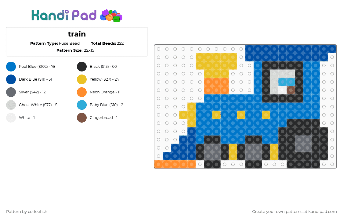 train - Fuse Bead Pattern by coffeefish on Kandi Pad - train,simple,charm,locomotive,vehicle,transportation,blue,yellow