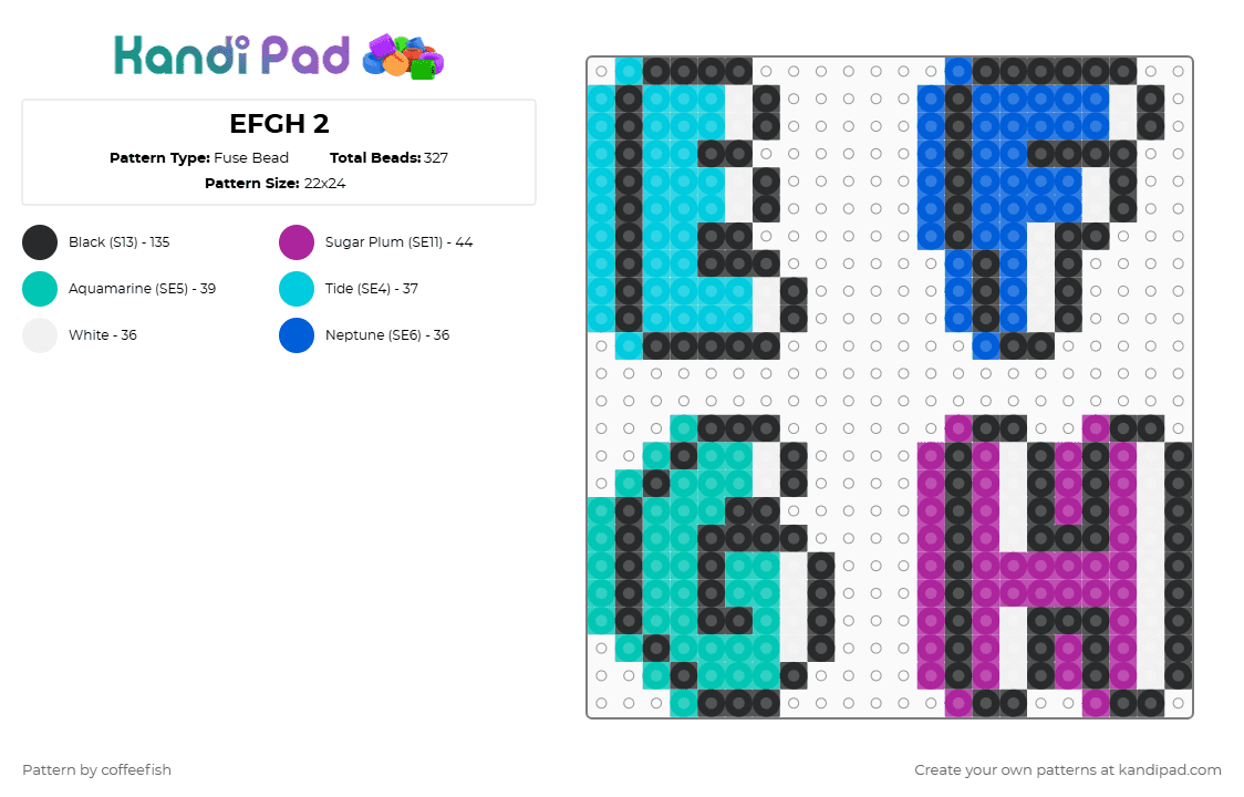 EFGH 2 - Fuse Bead Pattern by coffeefish on Kandi Pad - alphabet,text,letters,background,light blue,teal,pink
