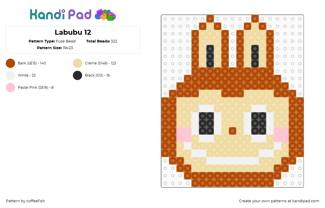 Labubu 12 - Fuse Bead Pattern by coffeefish on Kandi Pad - labubu,monster,bunny,plush,character,toy,head,orange,tan