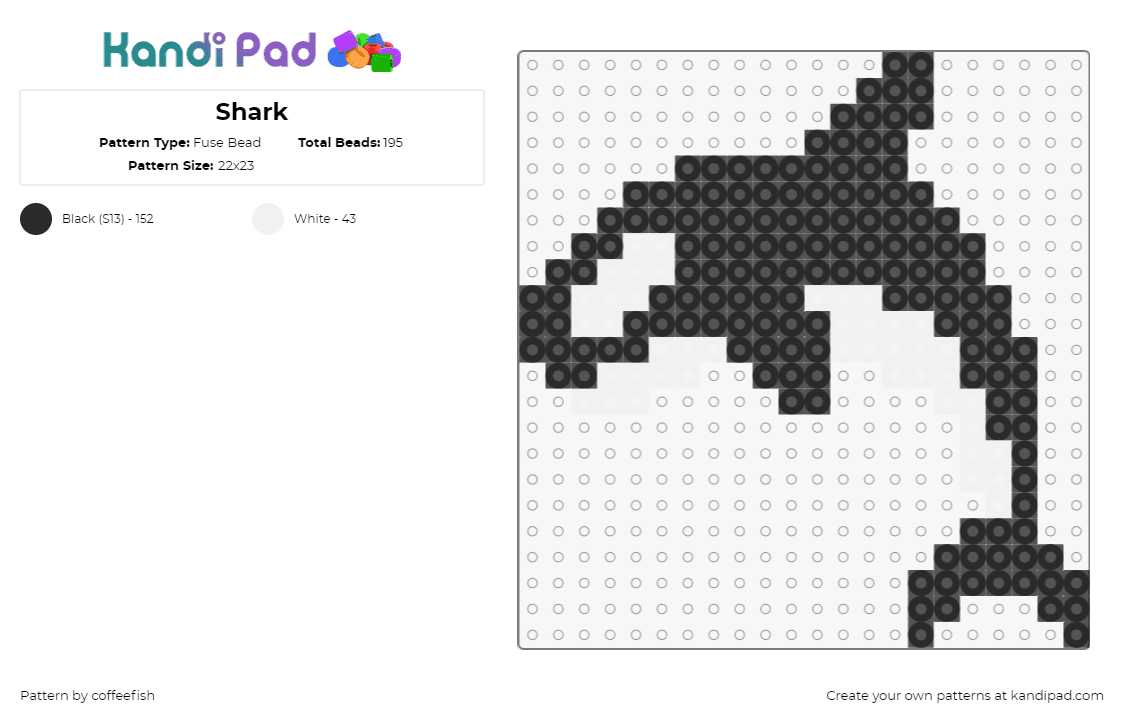 Shark - Fuse Bead Pattern by coffeefish on Kandi Pad - orca,whale,killer,fish,animal,sea,simple,black,white