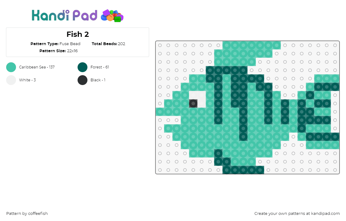 Fish 2 - Fuse Bead Pattern by coffeefish on Kandi Pad - fish,animal,teal,green