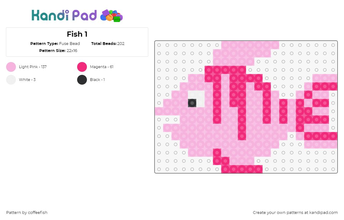 Fish 1 - Fuse Bead Pattern by coffeefish on Kandi Pad - fish,animal,pink