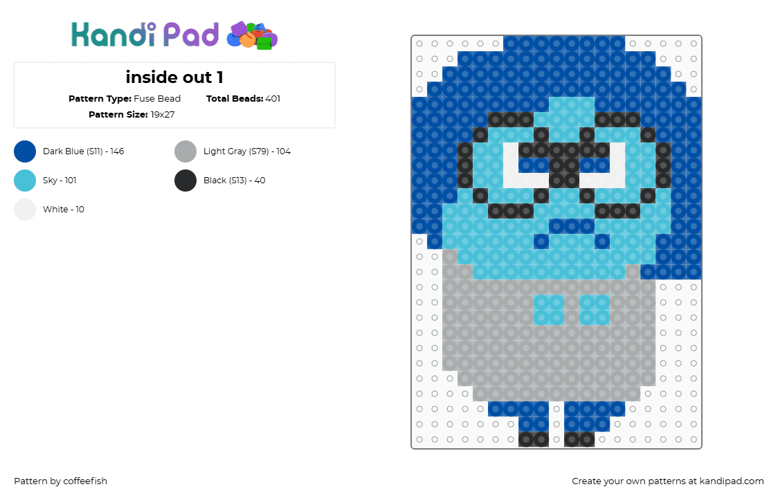 inside out 1 - Fuse Bead Pattern by coffeefish on Kandi Pad - sadness,inside out,emotion,character,disney,movie,blue,light blue,gray