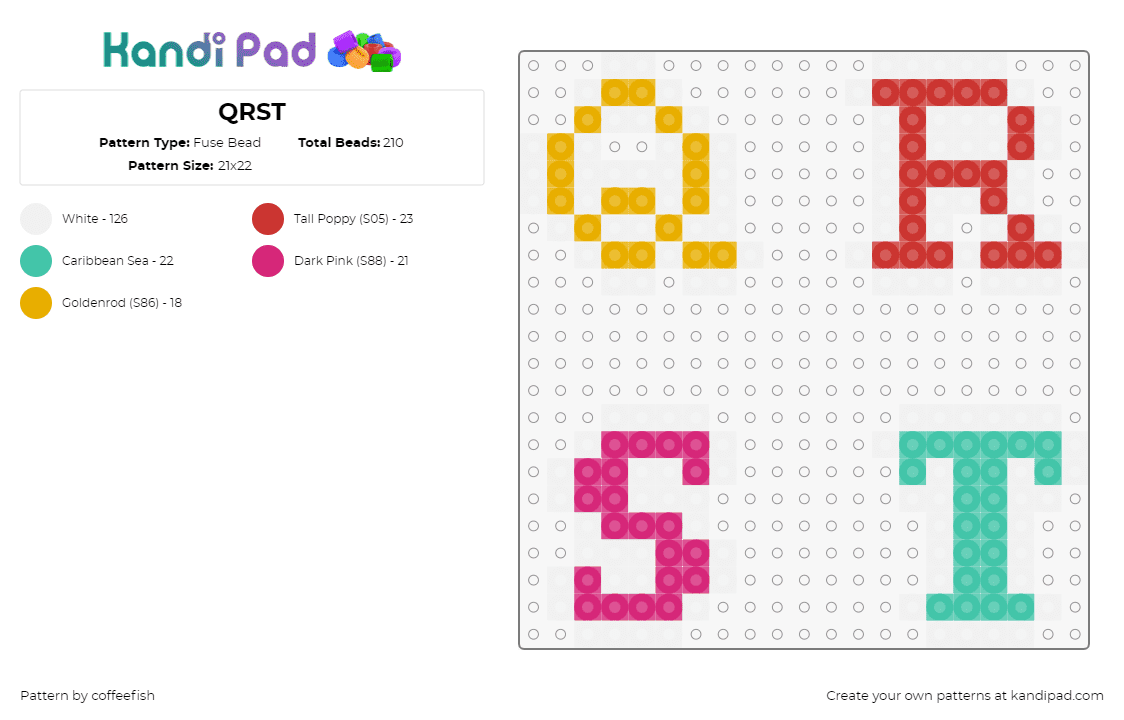 QRST - Fuse Bead Pattern by coffeefish on Kandi Pad - qrst,alphabet,text,letters,colorful,yellow,red,pink,teal