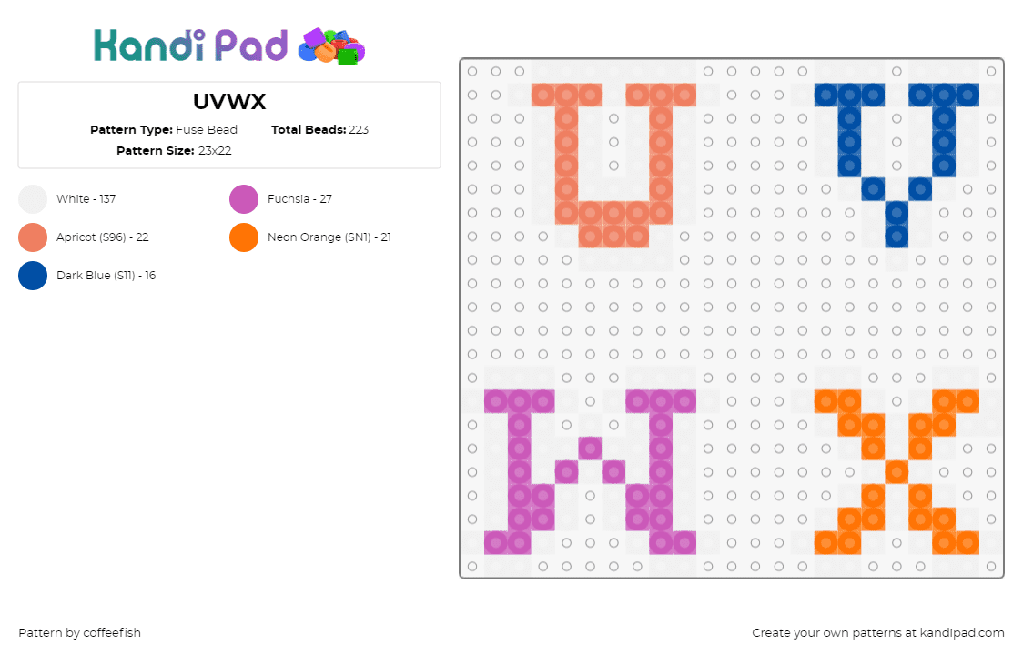 UVWX - Fuse Bead Pattern by coffeefish on Kandi Pad - uvwx,alphabet,text,letters,colorful,orange,blue,purple