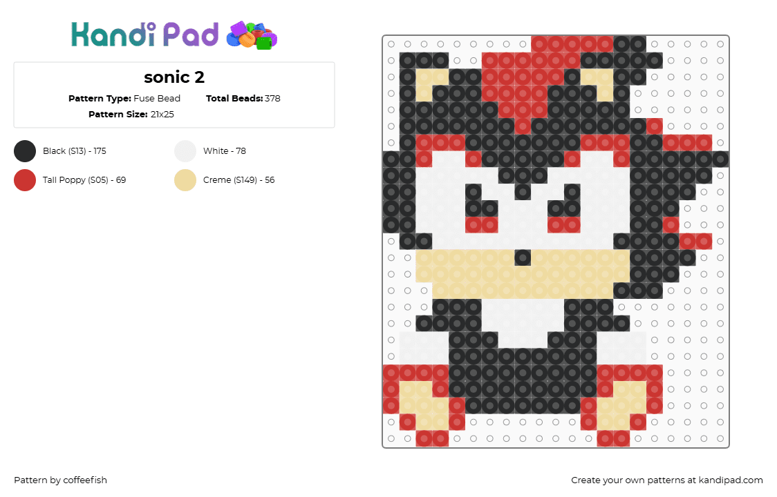 sonic 2 - Fuse Bead Pattern by coffeefish on Kandi Pad - shadow,sonic the hedgehog,sega,kawaii,character,cute,video game,black,red,beige