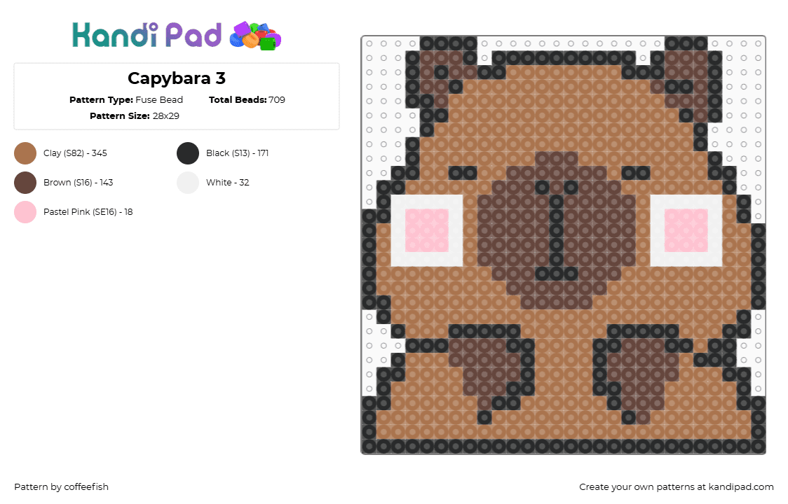 Capybara 3 - Fuse Bead Pattern by coffeefish on Kandi Pad - capybara,animal,portrait,tan,brown