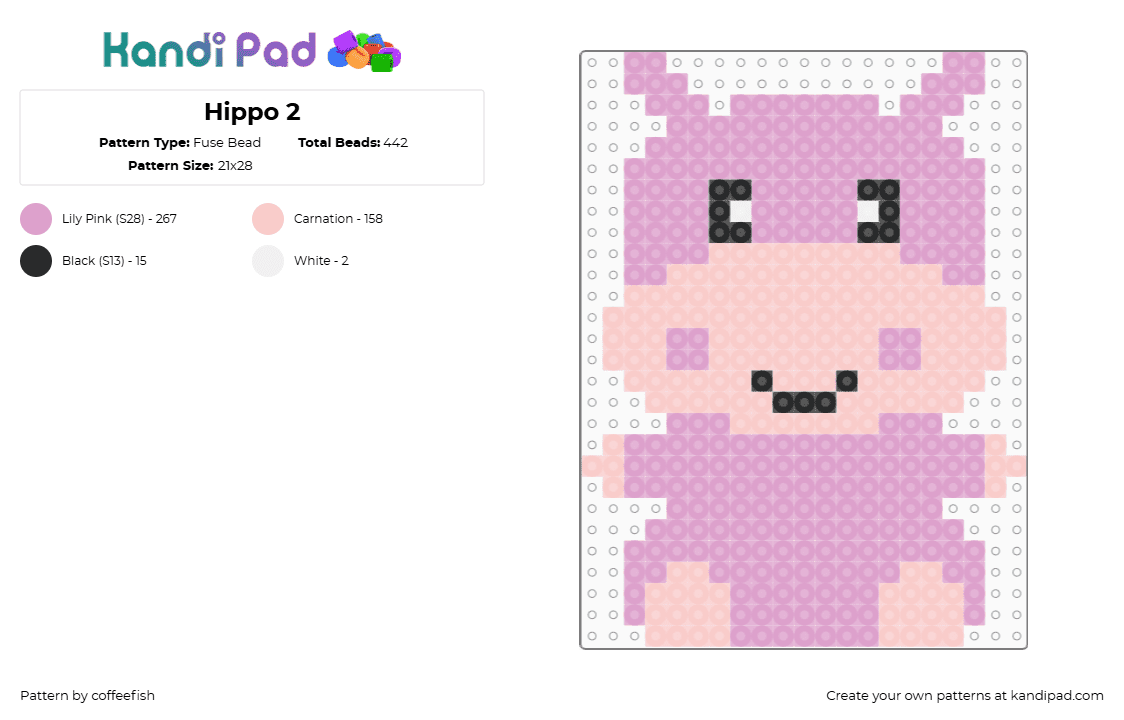 Hippo 2 - Fuse Bead Pattern by coffeefish on Kandi Pad - hippo,plush,animal,cute,chibi,pink