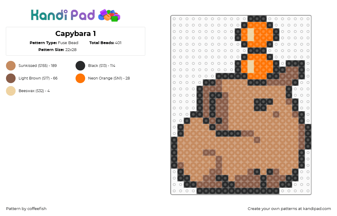 Capybara 1 - Fuse Bead Pattern by coffeefish on Kandi Pad - capybara,animal,cute,tan,brown,orange