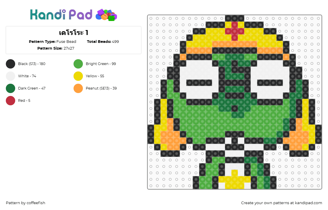 เคโรโระ 1 - Fuse Bead Pattern by coffeefish on Kandi Pad - keroro,sergeant frog,manga,character,green,yellow