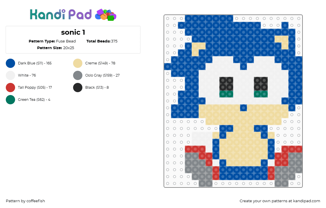 sonic 1 - Fuse Bead Pattern by coffeefish on Kandi Pad - sonic the hedgehog,sega,kawaii,character,cute,video game,blue,white,beige