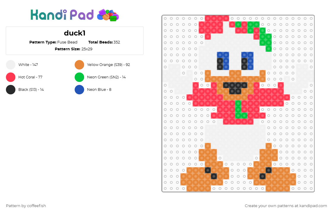 duck1 - Fuse Bead Pattern by coffeefish on Kandi Pad - huey,duey,looey,donald duck,duck,animal,bird,red,orange