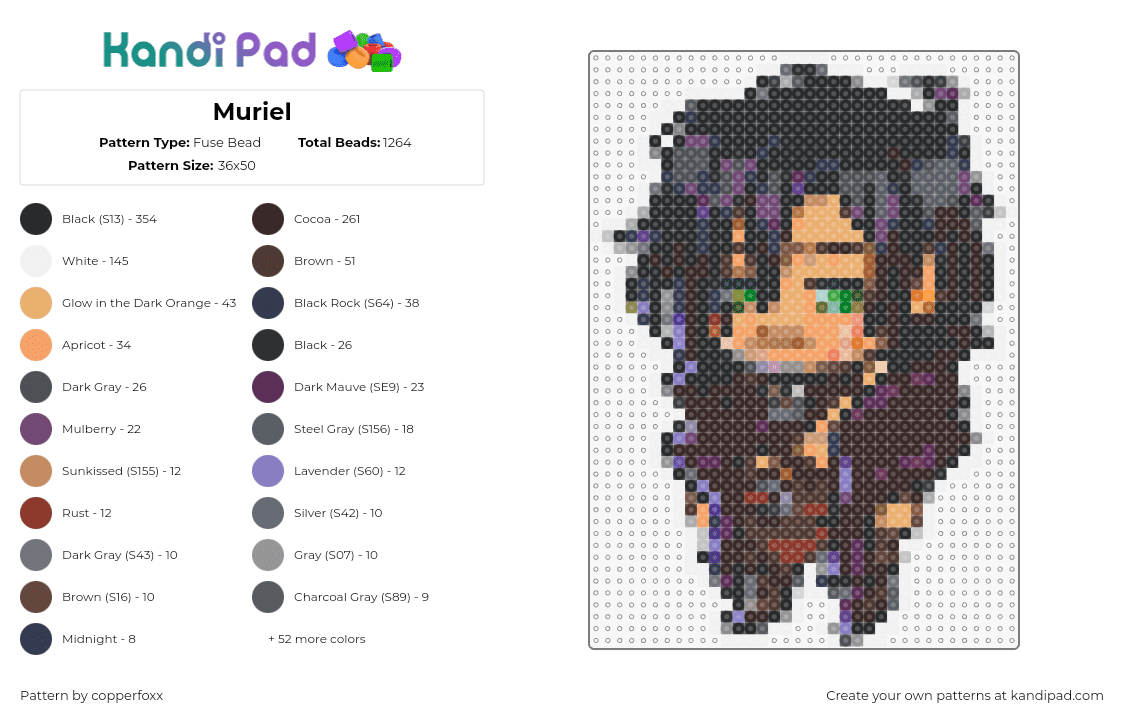 Muriel - Fuse Bead Pattern by copperfoxx on Kandi Pad - muriel,arcana,character,chibi,game,black,purple