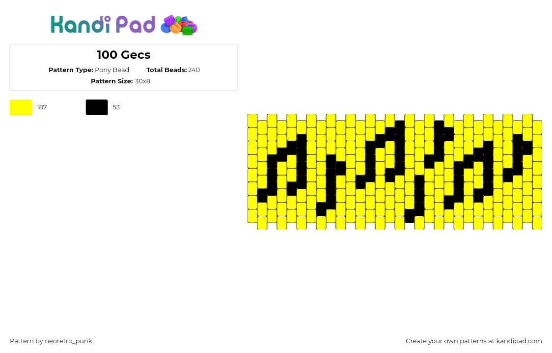 100 Gecs - Pony Bead Pattern by neoretro_punk on Kandi Pad - 100 gecs,band,music,notes,cuff,yellow,black