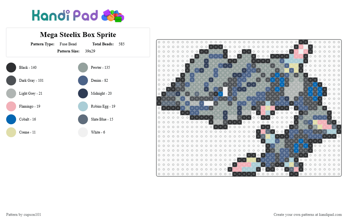 Mega Steelix Box Sprite - Fuse Bead Pattern by cupson101 on Kandi Pad - blue, gray