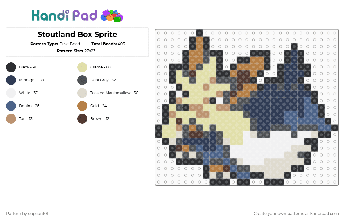 Stoutland Box Sprite - Fuse Bead Pattern by cupson101 on Kandi Pad - gray,beige,yellow,purple