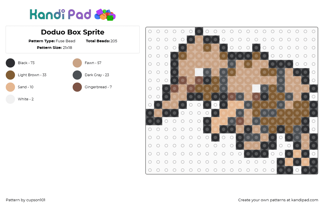 Doduo Box Sprite - Fuse Bead Pattern by cupson101 on Kandi Pad - beige