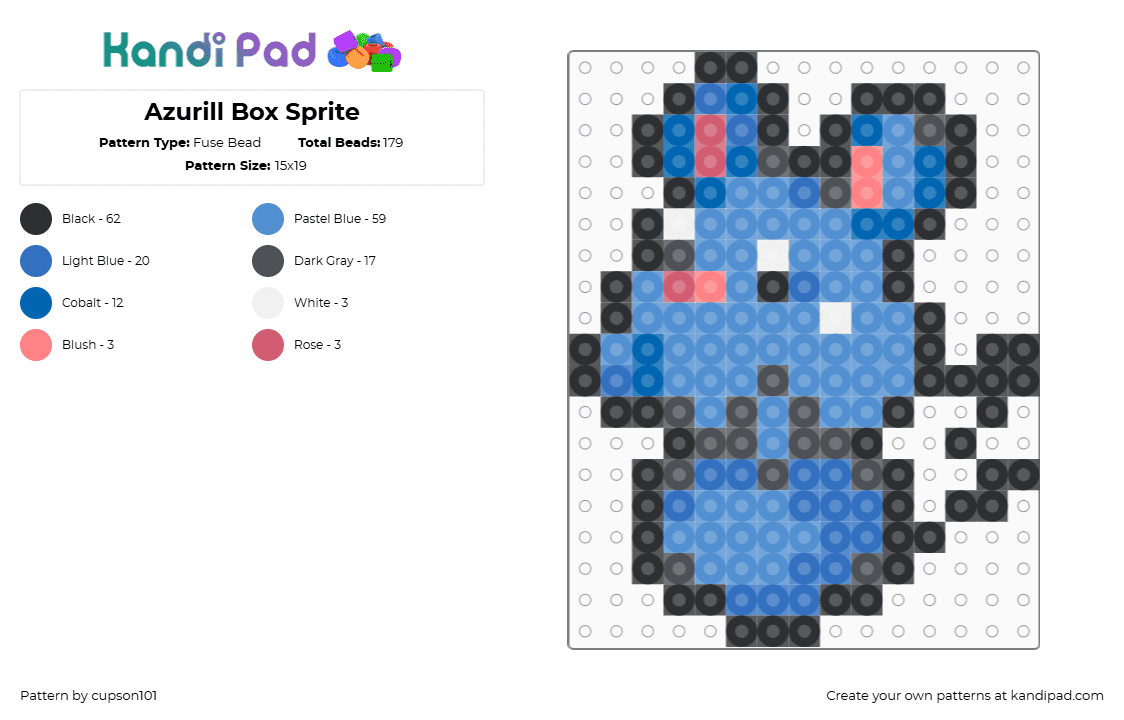Azurill Box Sprite - Fuse Bead Pattern by cupson101 on Kandi Pad - blue,light blue
