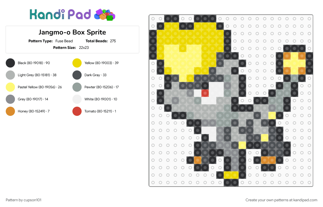 Jangmo-o Box Sprite - Fuse Bead Pattern by cupson101 on Kandi Pad - beige, gray, yellow