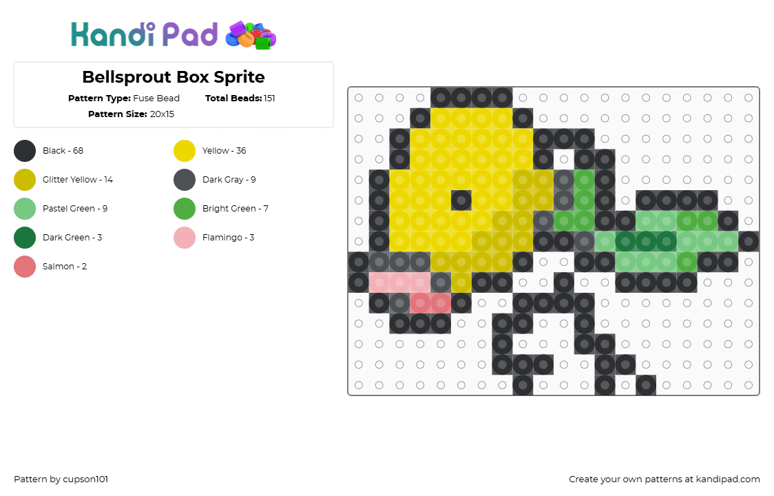 Bellsprout Box Sprite - Fuse Bead Pattern by cupson101 on Kandi Pad - black,yellow