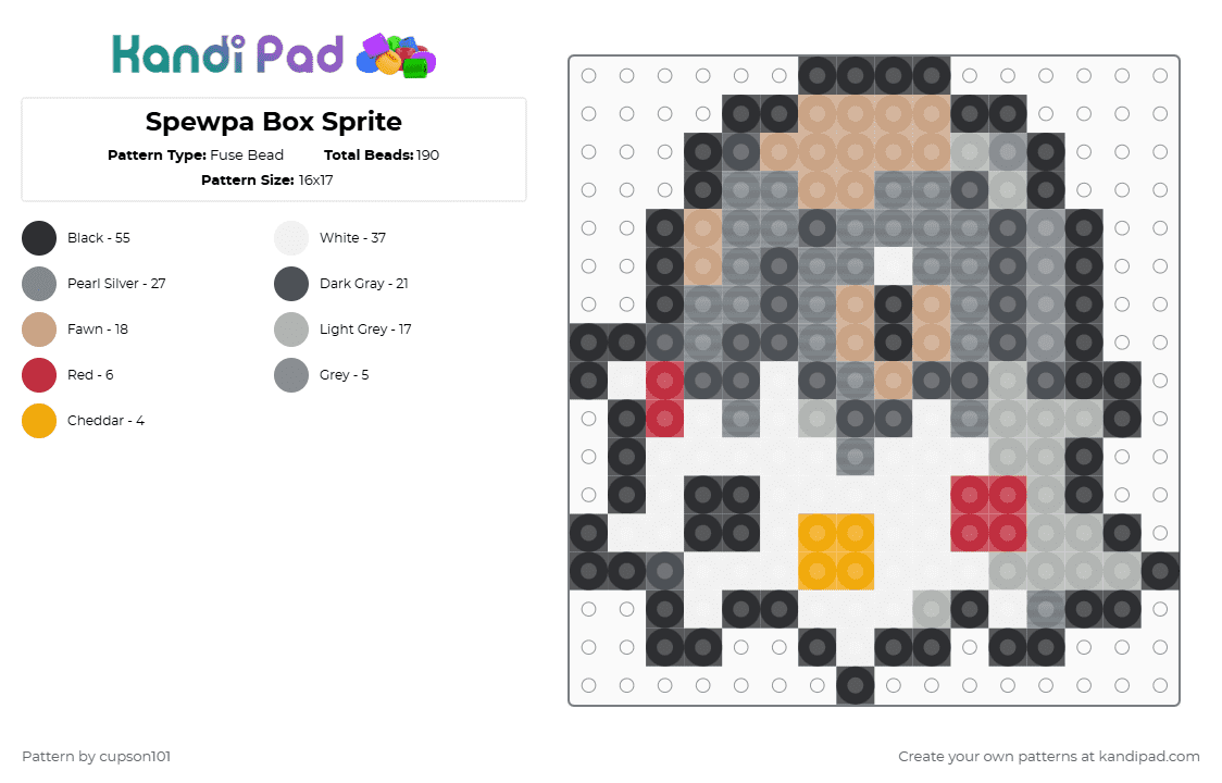 Spewpa Box Sprite - Fuse Bead Pattern by cupson101 on Kandi Pad - gray,beige
