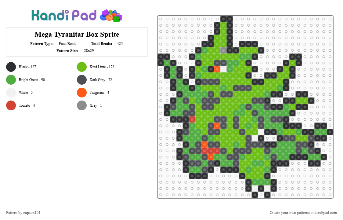 Mega Tyranitar Box Sprite - Fuse Bead Pattern by cupson101 on Kandi Pad - gray, green