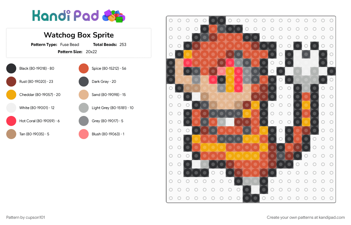 Watchog Box Sprite - Fuse Bead Pattern by cupson101 on Kandi Pad - red
