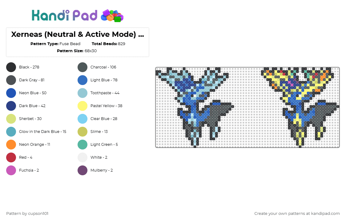 Xerneas (Neutral & Active Mode) Box Sprites - Fuse Bead Pattern by cupson101 on Kandi Pad - pink,blue,light blue,colorful