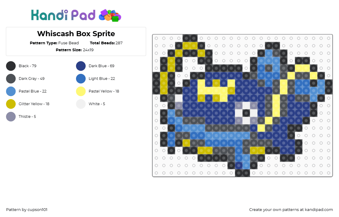 Whiscash Box Sprite - Fuse Bead Pattern by cupson101 on Kandi Pad - gray,blue