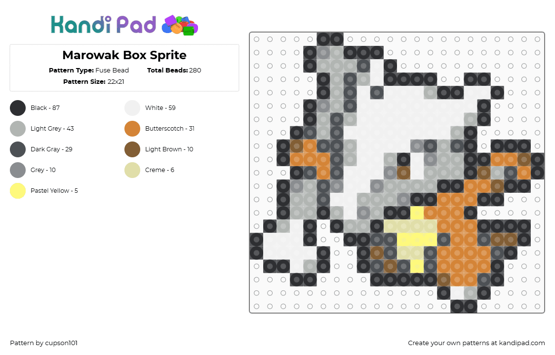 Marowak Box Sprite - Fuse Bead Pattern by cupson101 on Kandi Pad - marowak,pokemon,gray,orange,beige