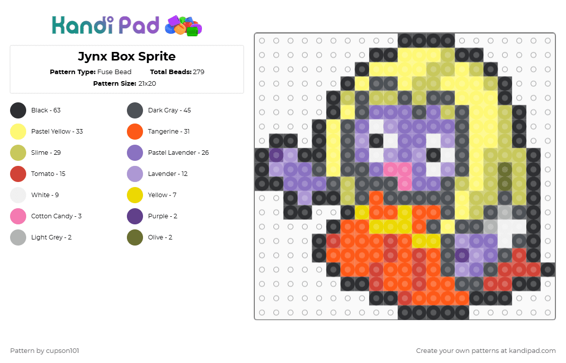 Jynx Box Sprite - Fuse Bead Pattern by cupson101 on Kandi Pad - jynx,pokemon,gray,yellow,blue,colorful