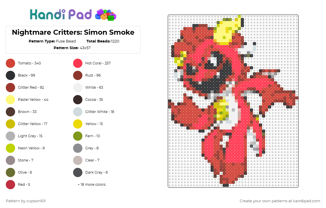 Nightmare Critters: Simon Smoke - Fuse Bead Pattern by cupson101 on Kandi Pad - red